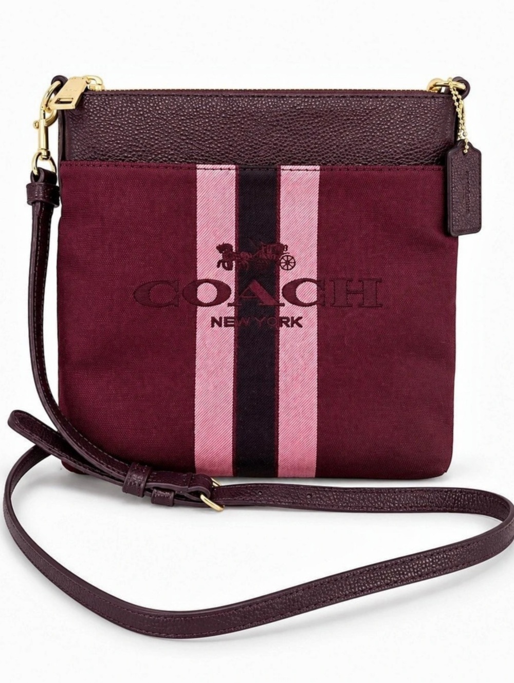 Coach E1980 Color Block Crossbody in Burgundy & Pink